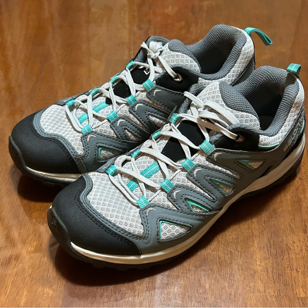 Salomon Ellipse 3 Aero Shoes Womens 7.5 Gray Aqua Hiking Trail Running Sneakers
